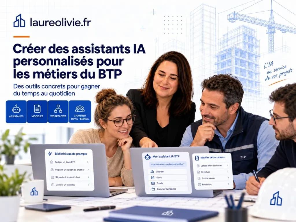 Assistants IA personnalisés BTP — prompts, modèles et workflows Formation assistants IA BTP : prompts, modèles et workflows devis et chantier