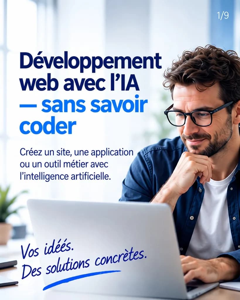 Vos idées. Des solutions concrètes. Participant au laptop — formation développement web avec l’IA sans savoir coder