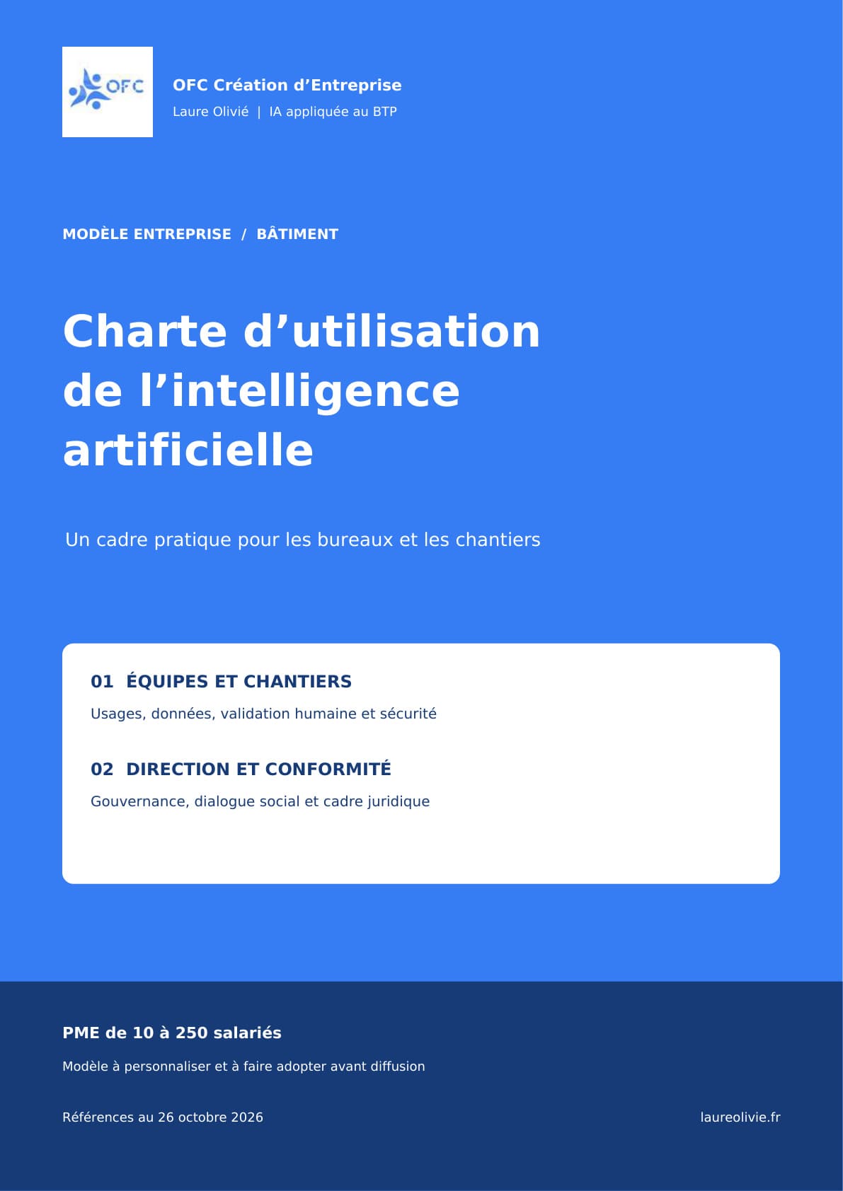 Couverture modèle charte IA PME bâtiment — encadrement des usages IA au bureau et sur chantier