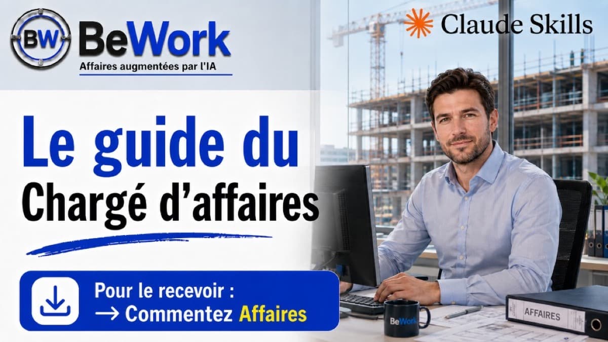 Chargé d’affaires BTP devant écran et plans — guide IA DCE mémoire technique ChatGPT BTP