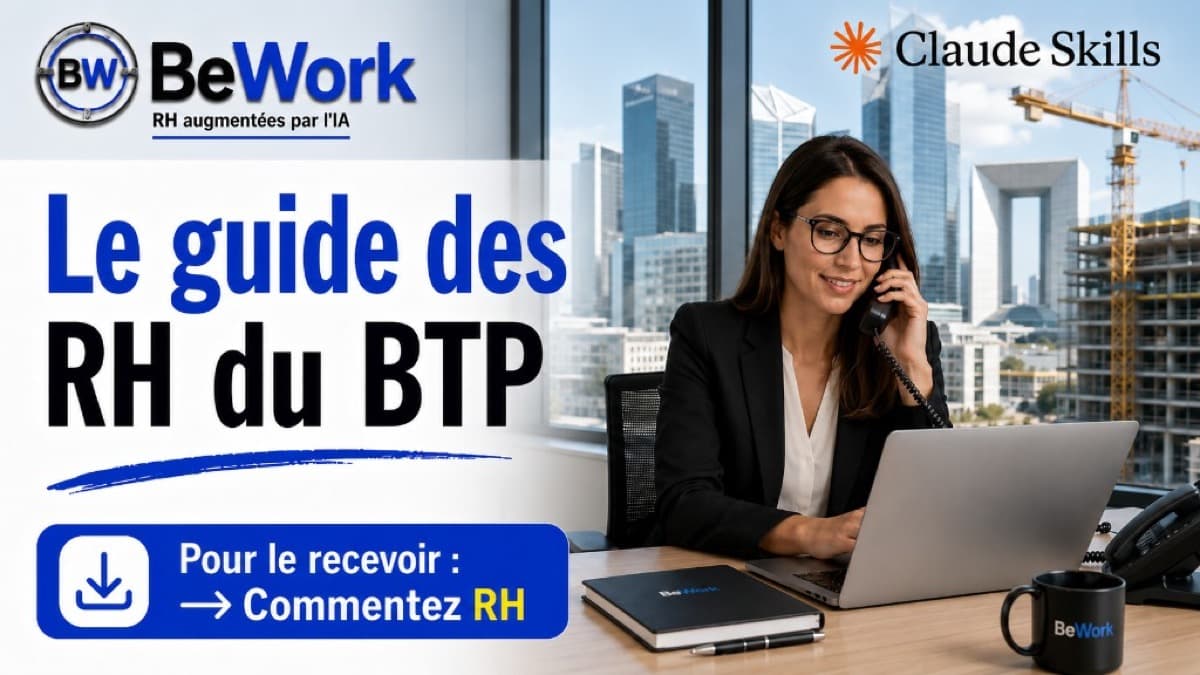 Responsable RH BTP au téléphone et laptop — guide IA recrutement formation pros du BTP