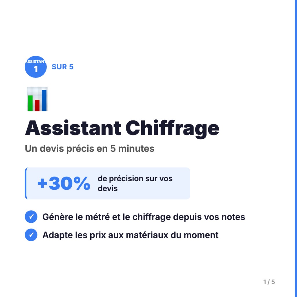Assistant chiffrage IA BTP : devis précis, métré depuis notes de visite, prix matériaux