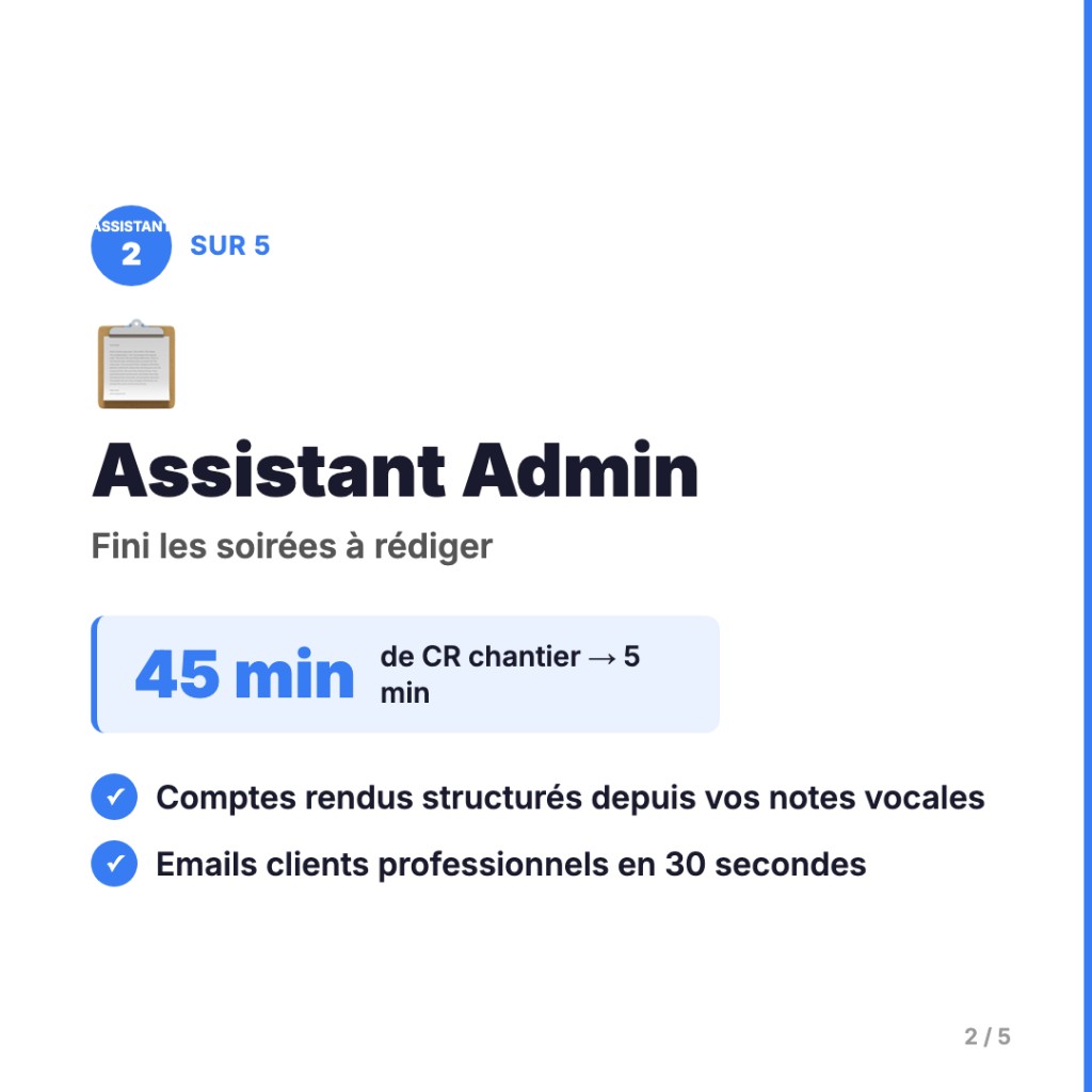 Assistant administratif IA : comptes rendus chantier, emails clients en 30 secondes