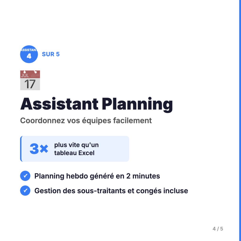Assistant planning BTP : planning hebdo en 2 minutes, sous-traitants et congés