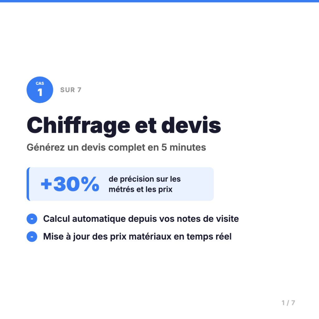 IA BTP : chiffrage et devis en 5 minutes, précision métrés et prix matériaux — cas d’usage 1 sur 7