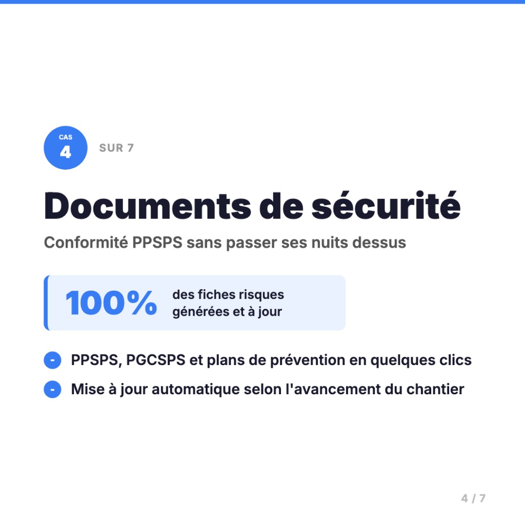 Documents de sécurité chantier BTP : PPSPS, fiches risques avec aide IA — cas 4 sur 7