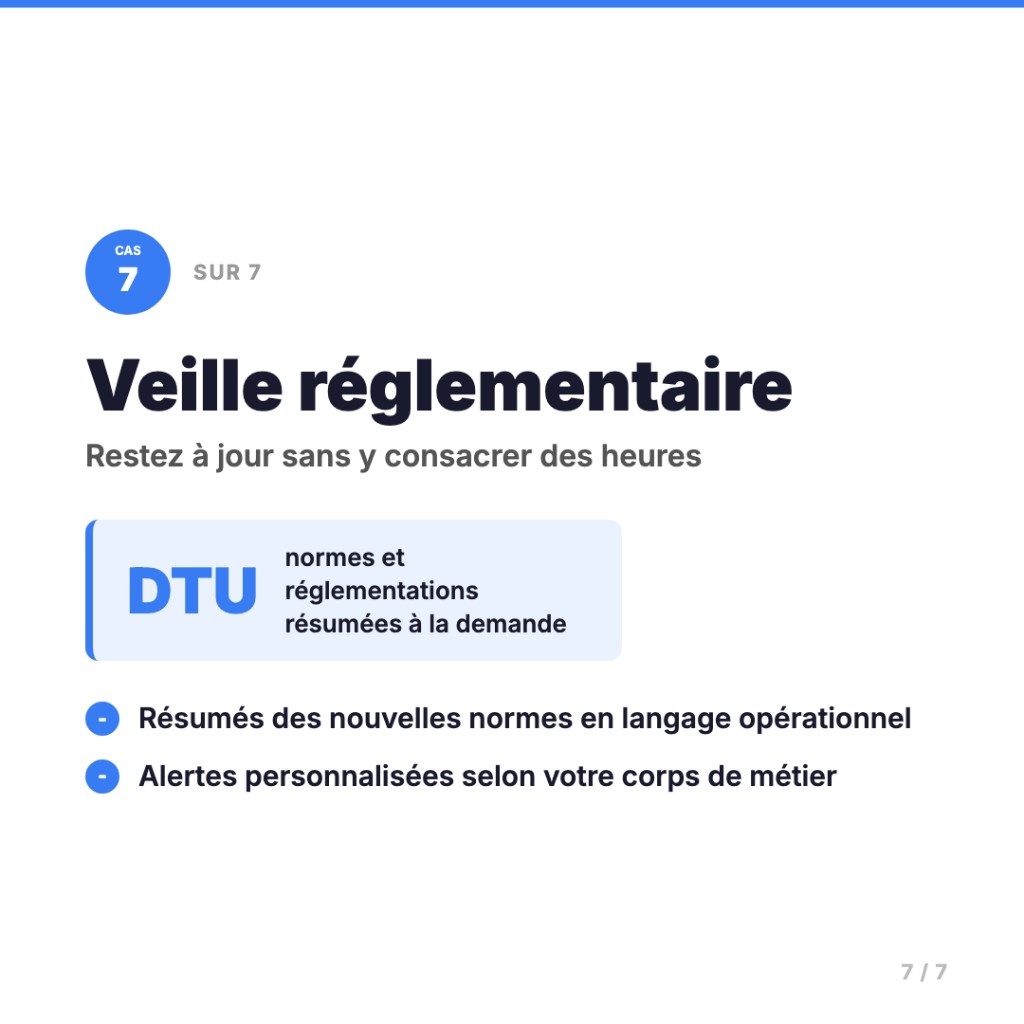 Veille réglementaire BTP : DTU et normes résumées pour l’entreprise — cas 7 sur 7