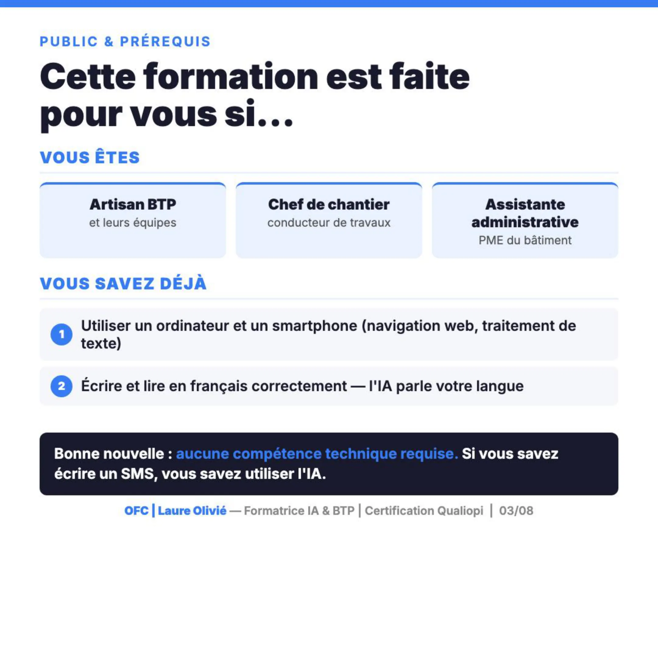 Slide public visé — chefs de chantier, conducteurs de travaux et assistants PME bâtiment