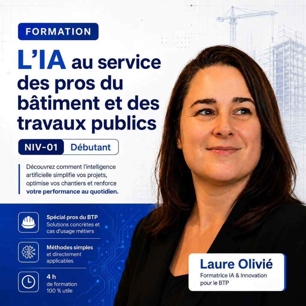 Formation intelligence artificielle BTP : L'IA au service des pros du bâtiment et des travaux publics par Laure Olivié