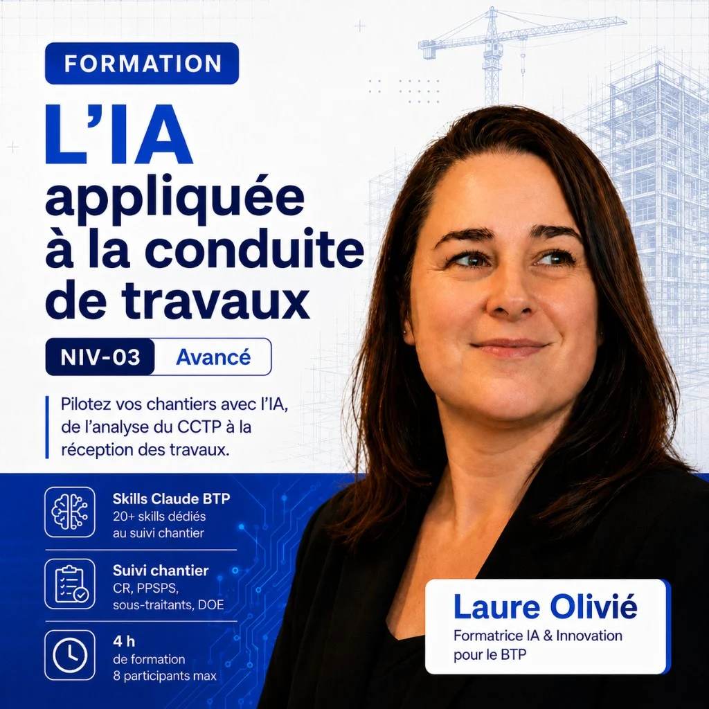 Formation intelligence artificielle BTP : L'IA appliquée à la conduite de travaux par Laure Olivié