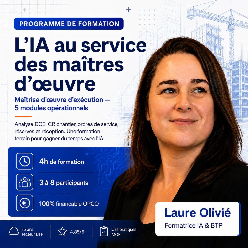 Formation intelligence artificielle BTP : L'IA au service des maîtres d'œuvre par Laure Olivié